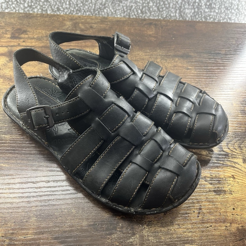 Born Cabot Fisherman Sandals Black Leather Closed Toe Casual Men's Sz 9 VTG 90s